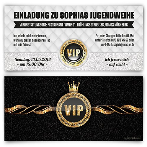 Kartenmachen.de Individuelle Einladungskarten zur Jugendweihe selbst getalten ab 10 Stück Jugendweiheeinladungen - VIP Gold