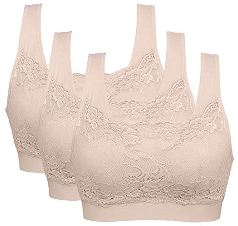 Vertvie Womens Strech Ohne Buegel Push up Yoga Sports BH Bra Top Set Fuer Fitnesstraining Polsterung 3er Pack (EU L/Tag XL, 3 Hautfarbe)