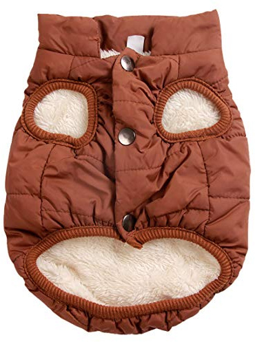 JoyDaog 2 Layers Fleece Lined Warm Dog Jacket for Puppy Winter Cold Weather,Soft Windproof Small Dog Coat,Brown S