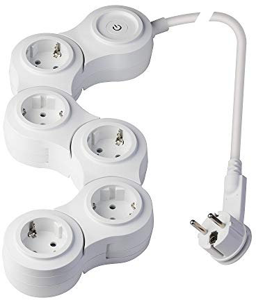 POLY POOL - PP2529 Toma Múltiple SNAKE Articulado - Regleta Multitoma 5 Toma Schuko 16A y Enchufe 16A - Regleta con Interruptor, cable 1.5 m y lengüeta para Extracción Fácil