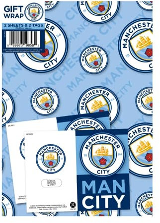 Manchester City Geschenkpapier Fußballclub 2 Bögen 2 Anhänger