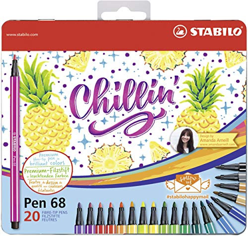 STABILO - Premium-Filzstift - Pen 68 - Ananas Edition - 20er Metalletui mit Hängelasche - mit 20 verschiedenen Farben