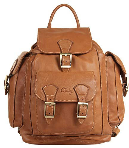 Cluty Rucksack Echt Leder Damen Made in Italy, Daypack aus Rindleder, Citybag mit Magnetverschluss, Schultertasche mit Geheimfach 020226