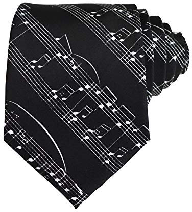 thb Richter Krawatte/Necktie mit Musiknoten Notenschlüssel für Musikveranstaltungen/Chor/Musiker (Krawatte - Schwarz)