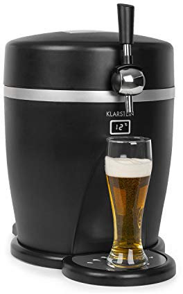 Klarstein Tap2Go - Distributeur de bière mobile 2 en 1 avec refroidisseur de boissons, fûts de 5 l, frigo de 13 l, usage domestique et automobile, jusqu'à 3°C, refroidissement thermoélectrique, noir
