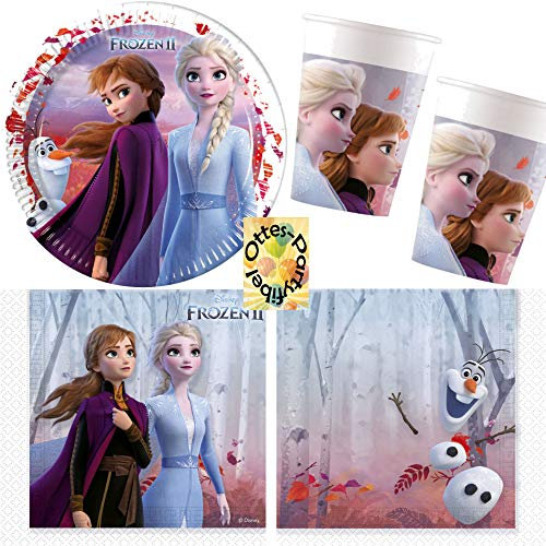 HHO Eiskönigin-Party-Set Frozen 2 Party-Set 52tlg. für 16 Kinder Teller Becher Servietten