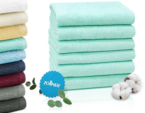 ZOLLNER 6er Set Handtücher in 50x100 cm - saugstarke und weiche Badetücher in Mint - mit praktischem Aufhänger - waschbar bis 60°C - Baumwolle - Hotelqualität
