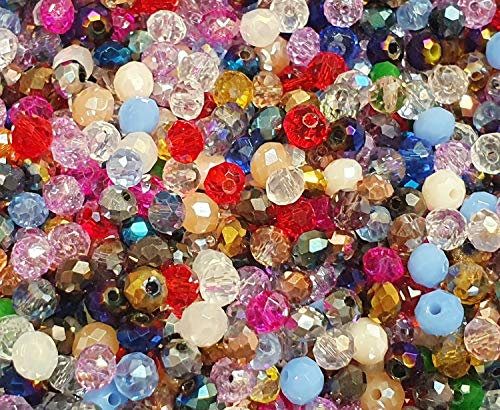 Lot de 90 perles de verre tchèques en cristal de Bohême, rondes, à facettes, multicolores, 4 x 3 mm
