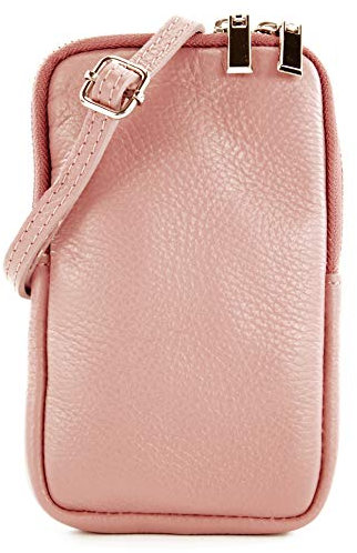 modamoda de T197 Damen Leder Handytasche 6,7 Zoll Umhängetasche handmade in Italy, Farbe:Altrosa