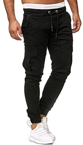 Yowablo Jogginghose Herren Jogging Streetwear Sporthose Lässige elastische Sport Solide Baggy Pockets Hose (S,1Schwarz)