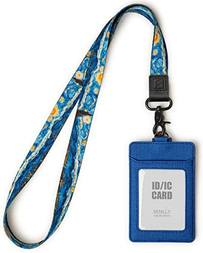 SENLLY Carte Porta Badge Identificativo Pelle PU con Cordino da Collo, 2 Tasche per Carte e 1 Finestra Trasparente ID, Badge Card Holder per Donne e Uomini