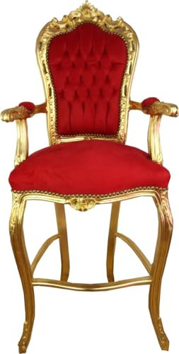 Casa Padrino Barock Hochstuhl Barstuhl Rot/Gold - Bar Hocker Stuhl Möbel
