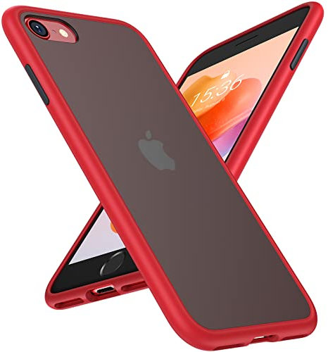 TORRAS Military Shockproof iPhone SE 2020 Case [Super Military Protection] Extremely Shockproof But Thin [Deluxe Translucent] Matte Hard Back iPhone SE 2020/2022 Phone Case Cover-Red