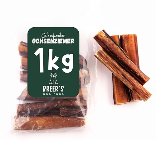 BREERs Getrocknete Ochsenziemer 20 cm für Hunde 1 Kg eigene deutsche Herstellung | Hundeleckerli Kaustange Hundesnack für große, kleine Hunde & Welpen | Kauartikel reinigt und stärkt das Gebiss