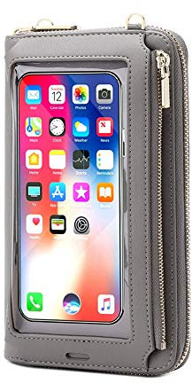 Vmokki Handytasche für bis zu 6.7 Zoll Handy Touchscreen Geldbörse Umhängetasche mit Kartenfächer Crossbody aus Kunstleder Klein Damen Mädchen (Grau A)