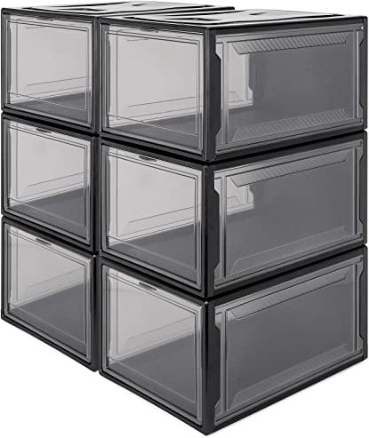 Yorbay 6er Set, Schuhbox Schuhregal, stapelbarer Schuhorganizer, plastikbox mit durchsichtiger Tür, Mehrweg Schuhaufbewahrung, 37 x26 x 20 cm, für Schuhe bis Größe 48, Schwarz