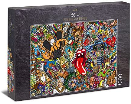 Ulmer Puzzleschmiede - Puzzle „Graffiti & Musik“ – Farbenfrohes 1000 Teile Kunst-Puzzle – Streetart-Graffiti mit bunten Bildelementen rund um Musik, Hip-Hop und Livestyle
