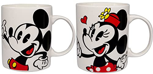 Magical Memories Collection Mickey And Minnie Coffee Mugs by , Set of 2 Ceramic Disney Mugs, Mickey and Minnie Mouse Cup, Gifts for Kids, Couple, Fun for Coffee, Tea, Kitchen, Decoration, Collection