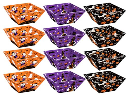 Halloween Paper Food Trays Halloween Snack Candy Holder Food Serving Trays Decorations Party Trick or Treat Supplies for Snack Dessert Popcorn Chocolate 12PCS