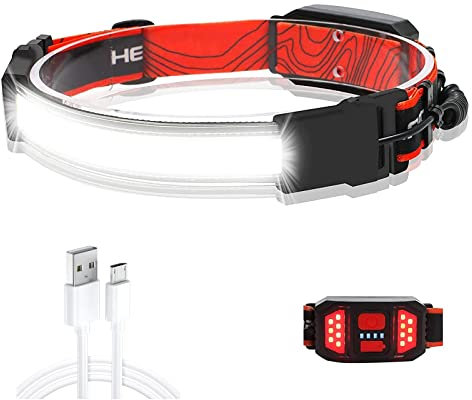 KUPRO Stirnlampe USB Wiederaufladbar 210 Grad Breitstrahl 500 Lumen Superhelle COB Kopflampe mit LED-Rücklicht Rotlicht 3 Modi Leichter wasserdichter Kopfbeleuchtung zum Wandern Camping Laufen