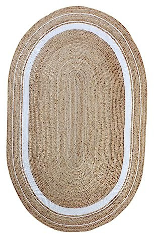 CASAVANI Indischer handgefertigter runder Jute-Teppich Outdoor-Fußmatten gewebter Teppich Wohnzimmer Küche Jute-Teppich umweltfreundlich Bodenteppich Home Boho Teppich 360 x 540 cm (12 x 18 Fuß)