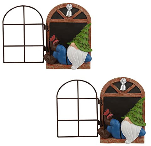 HEIYE Fake Window, Gartenzwerg, Baumschmuck Sommer, Miniatur Deko Garten, Gartenzwerge Lustig Für Außen, Mini Garten Deko, GNOME (Braun*2)