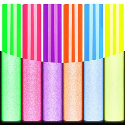 GIRAFVYINL Reflective HTV Heat Transfer Vinyl 6pcs Neon Vinyl for cricut 12” X 12 Heat Press Iron on Vinyl for T-Shirt,Fabric