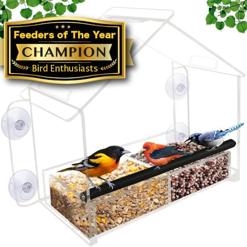 Nature Gear Acrylic Clear Bird Feeders for Window Viewing, Weather Resistant & Easy to Clean with Sliding Tray, Clear Window Bird Feeder with Strong Suction Cups, Home