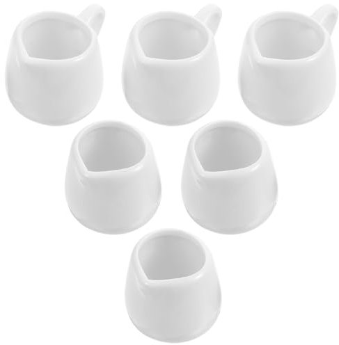 Housoutil Milchkännchen Porzellan Klein, 6 Stück Milchkännchen Porzellan, Milchkännchen Weiß, Mini Sauciere Verwendet in Der Küche, Zu Hause, In Der Bar, Im Café (Mit Und Ohne Griffe, Je Drei)
