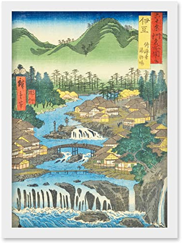 Artery8 The Hot Springs of the Shuzen Temple Izu Province Utagawa Hiroshige Japanese Woodblock Artwork Framed Wall Art Print A4