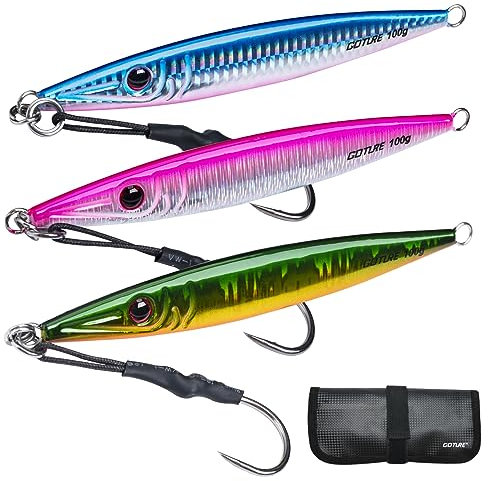 Goture Fishing Jig 100-200g mit Jig Bag, Vetical Jig Salzwasser, Speed Lead Jigging Lure, Tiefseeangeln Jigs für Thunfisch, Kingfish, Bluefin, Yellowfin, Snappers, Groupers, Striper, Lachs