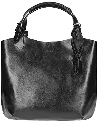 WOJAS - Damen Shopper-Tasche I Große und Geräumige I aus Hochwertigstem Glattleder I Hauptfach mit Reißverschluss I Dekorative Prägelogo I Praktisch Gestaltet I 80205-51 - Schwarz