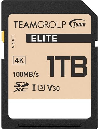 TEAMGROUP Elite 1TB UHS-I U3 V30 UHD Read Speed up to 100MB/s SDXC High Speed 4K Memory Card Compatible with Canon Sony Nikon Panasonic FUJIFILM Digital Camera TESDXC1TIV30P69