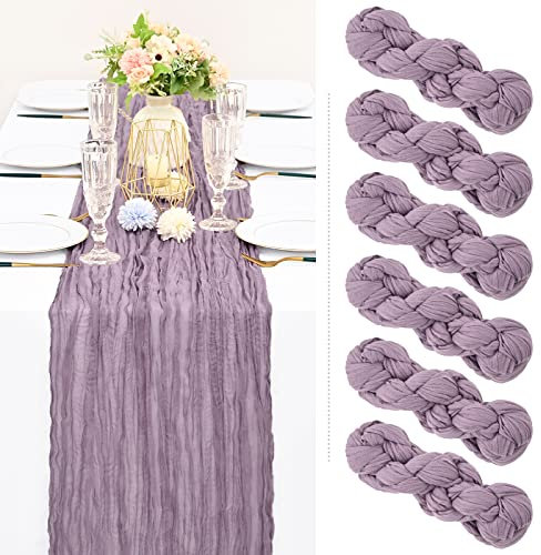 Showgeous 6 Stück Käsetuch Tischläufer Lila, 90 x 300 cm Tischläufer Boho Style Rustikaler Seihtuch Gaze Stoff Tischdekoration für Vintage Hochzeit Geburtstage Babyparty Urlaub Party