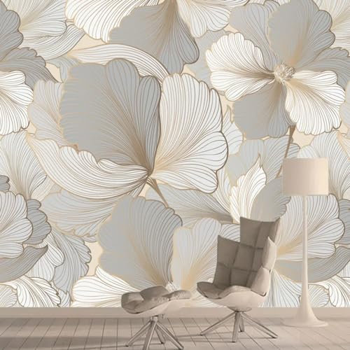 KoKoty Murale Papier Peint 3D Wallpaper Fleurs et feuilles dorées de luxe léger-140 x 70 cm-3d tapisserie photo murales papier peint Soie poster geant décor mural moderne