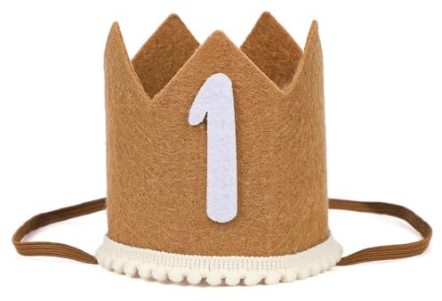 lasuroa Erster Geburtstag hut für Baby, 1. Geburtstagsparty-Zubehör Boho-Niedlicher Geburtstag Krone mit Gummiband für Mädchen-Jungen-Geburtstagsparty-Dekorationen (Braun)