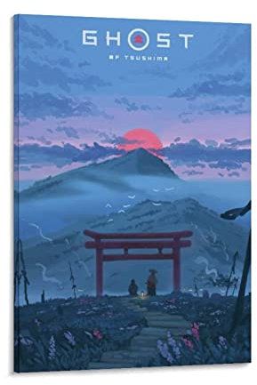 RAAMKA Leinwand Bedrucken Senza Cornice Poster del gioco Ghost of Tsushima Poster Decorativo Wall Art Soggiorno Poster Camera da letto Pittura 60x90cm