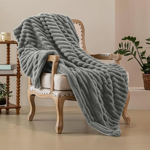 Kuscheldecke Kaninchen Plüsch Decke Super Soft Wohndecke Dick 540 G/M² Flanell Decke Couchdecke Warme Überwurfdecke Sofadecke Vielseitig Blanket Für Bett Sofa Schlafzimmer Büro Dunkelgrau 160 x 200cm