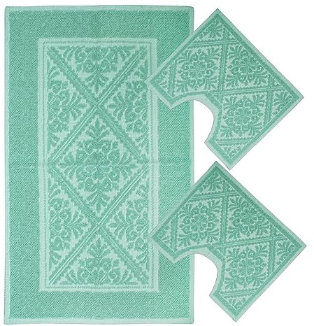 Set Tappeti Bagno Sardo Tris 3 Pezzi Doccia Bidet Water Cotone (Verde acqua)