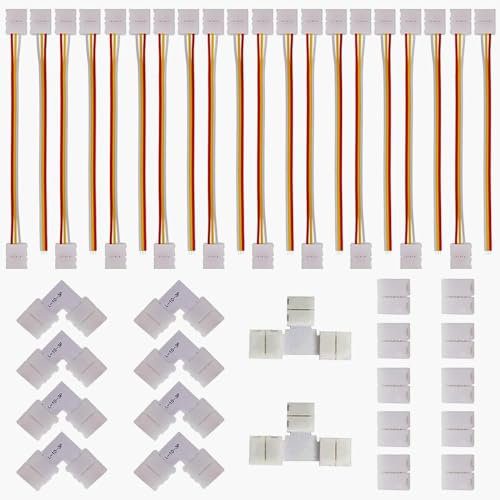 GTIWUNG 40 Stück 3 Polig LED Strip Verbinder Kit, Strip to Strip Drahtverbinder, LED Eckverbinder, Lückenloser für 10 mm 5050 WS2812 WS2811 LED Streifen Licht