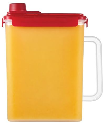 LocknLock Aqua Fridge Door Water Jug with Handle BPA Free Plastic Pitcher with Screw Top Lid Perfect for Making Teas and Juices, 1 Gallon, Red