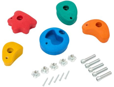 TRIBECCO Klettersteine für Kletterwand 5 Stück Klettergriffe inkl. Befestigungsset Verschiedene Formen Größe 8 x 11,5 cm aus Polyresin zum Outdoor- und Indoor-Klettern (Mix)
