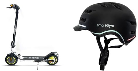 smartGyro Z-One Gray C - Patinete eléctrico Certificado de 36V 350W, Batería 8 Ah, hasta 30Km, Rueda & smartGyro Casco Inteligente Smart Helmet Pro con luz de Frenado Automática, Intermitentes