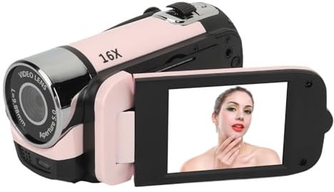GOWENIC Digitalkamera, 1080P Videorecorder, 16MP Camcorder mit 16-Fach Zoom, Fülllicht, Selfie, Loop, Zeitwasserzeichen, USB-Anschluss für Babywachstum, Reisen, Hochzeit - Pink