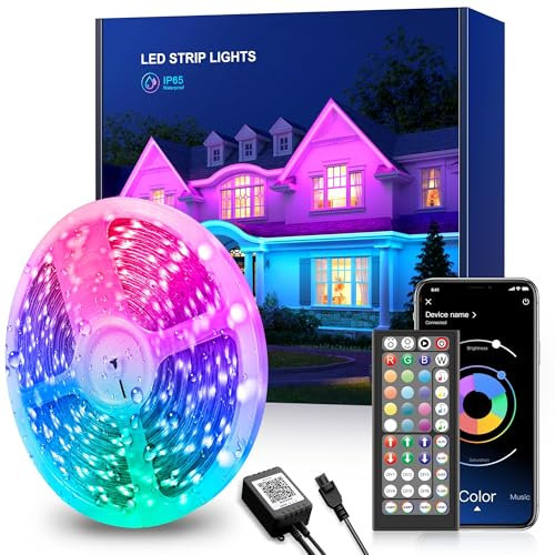 Mexllex LED Strip 10M, IP65 Wasserdicht LED Streifen 10M mit Fernbedienung und APP, Bluetooth Musik Sync Timer-Einstellung LED Band für Zimmer, Küche, Party