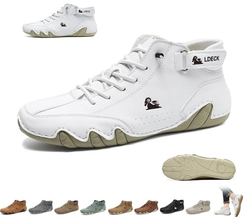 Scarpe Beck in pelle fatte a mano in Italia da uomo, stivali alti da esterno antiscivolo, leggeri e comodi, unisex, for escursioni, campeggio e guida, stivali Chukka for tutte le stagioni(Bianco,40 EU