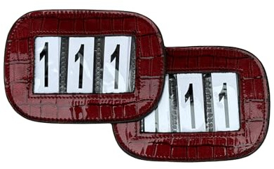 Competition Leder Nummernhalter 3-stellig für Zaumzeug und Schabracken mit Crocco Patent (Rot)