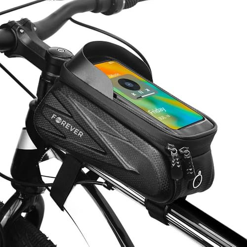 FOREVER Support Telephone Velo Etanche - Sacoche Velo Cadre de Guidon pour Smartphone - Écran Tactile en Pare-Soleil - Côtés Renforcés - Porte Téléphone Vélo pour Navigation et Accessoires de Vélo