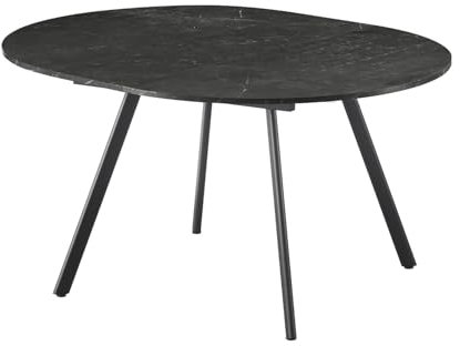 B&D home runder Esstisch Till, ausziehbar Butterfly Klappeinlage 120-150cm für 4-6 Personen Küchentisch Holztisch Esszimmertisch Metallgestell schwarz, modern Design, Marmor 11210-FS-MSCH