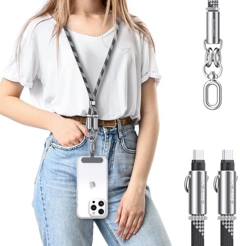 enablink Handykette Universal, Handy Lanyard, Geeignet für alle Smartphones mit 2 Stück Universelles Patch, USB C Kabel USB C Schnellladekabel Handyband Einstellbar und Abnehmbar Schwarz